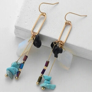 1 LEFT! Opal Dangle Earrings Turquoise Hematite Beads